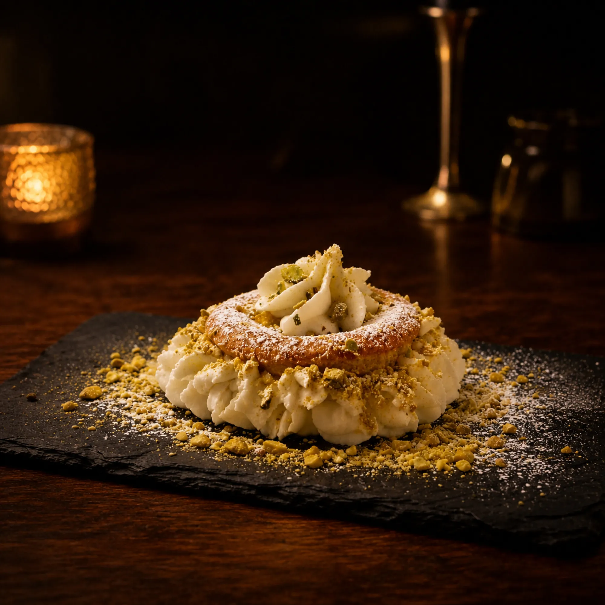 Postre de pistacho con crema